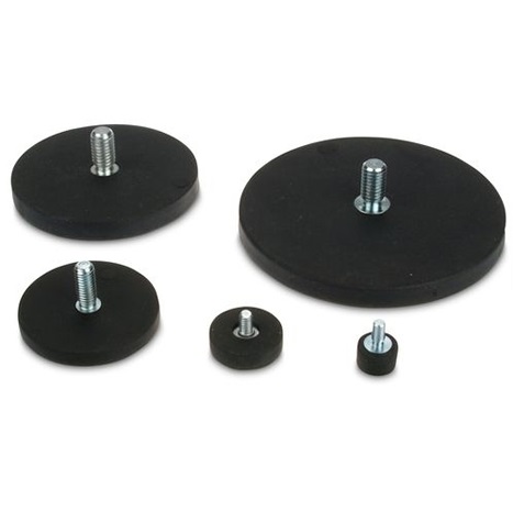 Sistema magnetico con perno filettato, sistemi magnetici e calamite, Base magnétique haute en néodyme recouvert de caoutchouc avec un taraudage intérieur,.Aimant cylindrique en gomme taraudé, Systèmes magnétiques en néodyme gommés avec filetage femelle